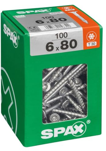SPAX Universalschraube, 6 x 80 mm, 100 Stück, Teilgewinde, Senkkopf, T-STAR plus T30, 4CUT, WIROX - 4191010600806