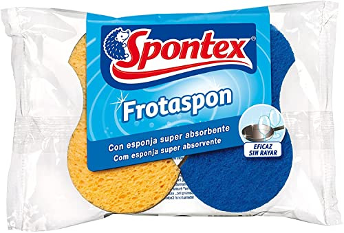 Spontex 10300017 Estropajos con Esponja de Celulosa Vegetal Súper Absorbente, 2 Unidades, 2 unidad, 2