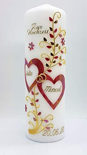 Hochzeitskerze H-119 in vers. Farben mit Namen und Datum