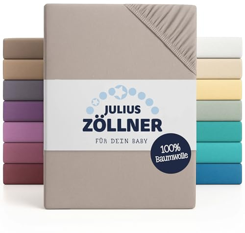 Julius Zöllner Jersey Spannbettlaken für Baby- & Kinderbett, 100% Jersey-Baumwolle, OEKO-TEX Standard 100 zertifiziert, Größe: 60x120cm / 70x140cm, 2er Pack, taupe