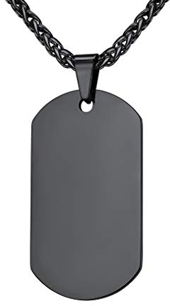 Custom4U Vintage Dog Tag Herren Kette Schwarz Edelstahl Militärischen Dog Tag Erkennungsmarke Anhänger Männer Jungen Militär Armee Hundemarke Anhänger in Schwarz mit 50cm+5cm Twistkette