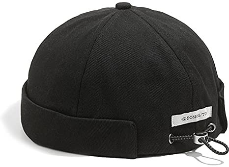CLAPE Berretto da Portuale da Uomo Cotone Docker-cap Cappello Senza Visiera Rolled Cuff Brimless cap Berretto Docker Berretto Commando Lavoro, Nero Black CT15