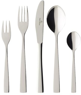 Villeroy & Boch - Elisabeth Tafelbesteck 30-teilig, Klassisches Besteckset für 6 Personen, 6 Tafelmesser, 6 Tafelgabeln, 6 Tafellöffel, 6 Kaffeelöffel, 6 Kuchengabeln, Spülmaschinenfest, Edelstahl