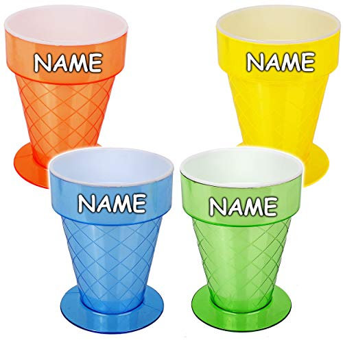 alles-meine.de GmbH 8 Stück Bunte Eisbecher - 3D Effekt Waffel Optik - inkl. Name - 300 ml - Dessertschale/große Schale mit Fuß/Becher mit Ständer - aus Kunststoff/Plasti..
