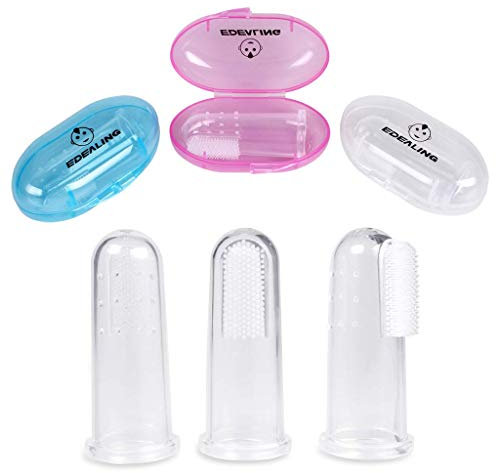 Spazzolino morbido & sicuro da denti per bambino, Spazzolino da denti di dito in Silicone per ragazzi, Spazzolino da denti in gomma, Impacco trasparente per massaggi (3 pezzi di insieme).