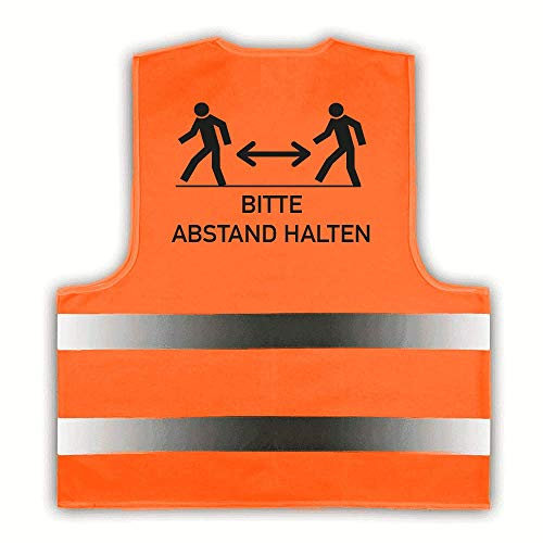 STEMPEL-FABRIK Sicherheitsweste für Kinder & Erwachsene - Abstand halten (250x150 mm) (Erwachsene, Neon-Orange)