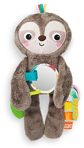 Bright Starts, Faultier kuscheliges Spielzeug für unterwegs, mit verschiedenen Texturen und Spiegel, lässt sich einfach am Kinderwagen befestigen, mehrfarbig