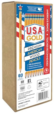 U.S.A. Gold Pre-sharpened American Wood Cased #2 HB Yellow Pencils, 60 Pack