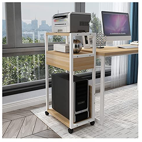 Soporte CPU Bajo Mesa torre de PC, soporte de CPU de escritorio 3 niveles con ancho ajustable y ruedas de 4 ruedas (blanco)