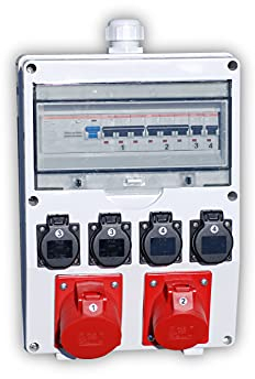 EHMANN PROFI Wandverteiler, M32 Eingang für Kabel, mit FI und Leitungsschutzschaltern, Made in Germany, 6 Ausgänge (1 x CEE 32 A / 1 x CEE 16 A / 4 x 230 V~), K2, BGI-GUV-I608