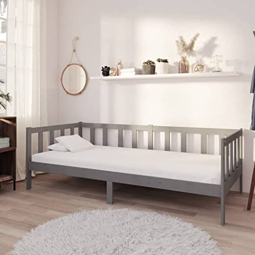 vidaXL Massivholz Kiefer Tagesbett mit Matratze Bettsofa Sofa Bett Einzelbett Sofabett Gästebett Bettgestell Schlafsofa Holzbett Lattenrost 90x200cm Grau