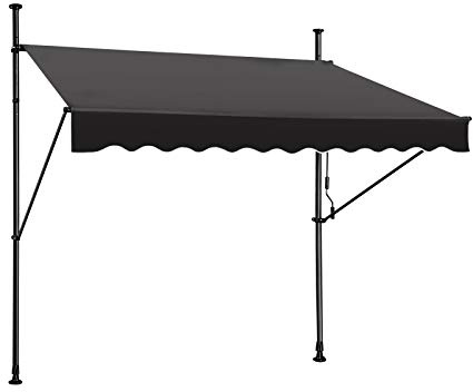 YUENFONG Klemmmarkise Balkonmarkise mit kurbel, Manuell Einziehbar Markise ohne Bohren Höhenverstellbar, UV-beständig, für Außen, Garten(250 x 120 cm, Dunkelgrau)
