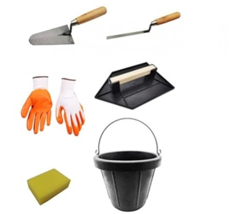 JR Kit de Construction 6 Accessoires - Seau 12L, Eponge, Truelle, Truelle à joint, Pelle, Gants, Taloche - Accessoires de Motoculture MACKITPRO