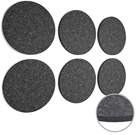 vilz 6er Set Akustikelemente aus recyceltem Filz - rundes Wandpaneel selbstklebend Schalldämmer Ø 27,5 x 1,2 cm Farbe Nachtgrau