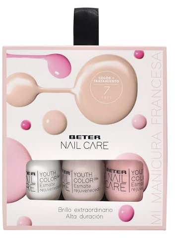 Beter - Pack de 3 Esmaltes Manicura Francesa, Nail Care, Pintauñas, Esmalte de uñas efecto gel, Larga duración y Brillo, Set Manicura Francesa, Colores Claros, Secado Rápido, Vegano, Ideal para Regalo