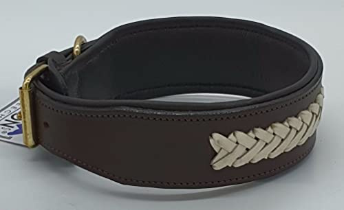 Nonu Hundehalsband Leder Lederhalsband Hohe Zugkraft Schwarz Braun Halsband große Hunde Breit Leder Zierkordel Creme (L, Braun)