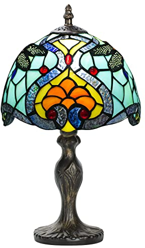 7CDXD Lámpara Stained Glass Mesa 8 Pulgadas Vintage Lamparas Stained Glass de con Pantalla de Vitral Hecha a Mano y Base de Metal para Decorar el Estudio de la Sala de Estar del Dormitorio