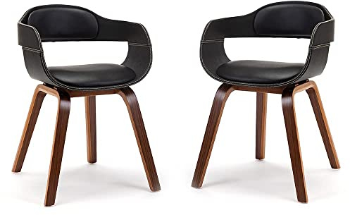 Mingone 2er Set Esszimmerstühle Leder Küchenstühle Nussbaum, Schwarz | Modern, Bequemer Ledersessel, Wohnzimmerstühle, Kunstleder mit Kissen