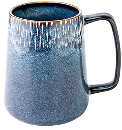 XINRRY Taza de café grande de cerámica, taza de té grande de 24 onzas con asa grande, taza de café vintage para oficina y hogar, apta para lavavajillas y microondas, color azul