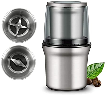 Molinillo de café eléctrico, molinillo de café y especias desmontable de 200 W, molinillo de café automático con cuenco extraíble, molinillo de café compacto de acero inoxidable, 100 g/12 tazas little