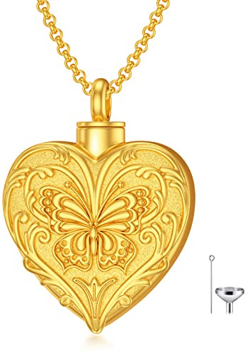 SOULMEET Weißgold/Roségold/Gelbgold, personalisierbar, echtes Gold, Baum des Lebens/Schmetterling/Rosé-Herz-Medaillon für Asche, um menschliche Hunde, Katze in Erinnerung zu halten, Metall