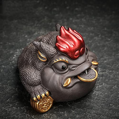 Mgiahekc Tea Pet Gold Toad, Can Raise Tea Pet, Kung Fu Tea Set Tea Play for Home Car Tearoom Office Decoration for Tea Lovers Gift,Red