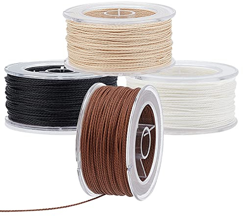 PandaHall 196 Yards 1mm Gewachste Polyesterschnur, 4 Farben Perlenschnur Schmuckfaden Geflochtene Schnur Für Armband Halskette Schmuck DIY Handwerk Herstellung Makramee Zubehör, Dunkles Thema