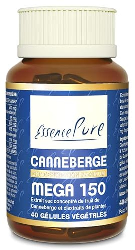 Canneberge Mega 150 PACs Essence Pure - Canneberge x50 concentré en busserole, sauge et vitamine C - 40 gélules végétaliennes par Api-Nature