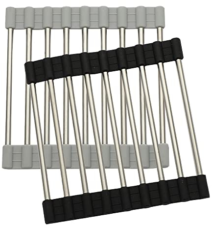 CLVPAI Rejilla para Enfriar-2 pcs 15 * 15,5cm Rejilla de Vapor de Acero Inoxidable,Enfriador de Pasteles,para un enfriamiento Uniforme y rápido Enfriador de Pasteles(1 Negro y 1 Gris)