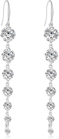 925 Silver Dangle Earrings for Women Statement 5A Cubic Zirconia Prom Earrings for Wedding Elegant Diamond Jewelry for Bride