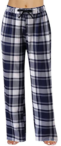 Schlafanzughose Damen Lang Karierte Schlafhose Schlafanzug Hose Rote Karo Pyjamahose mit Tasche Kordelzug Nachtwäsche Freizeithose Lounge Pyjama Hosen Kariert Hausanzug