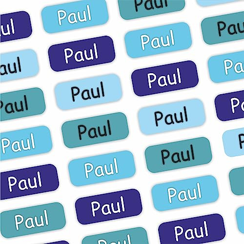 INDIGOS UG Namensaufkleber Kinder Schule mini - 180 Sticker 17x7mm - Wasser - Namensschilder selbst gestalten - für Wäscheetiketten selbstklebend & Gegenstände - Büro & Kindergarten