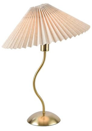 KUNJOULAM Small Pleated Table Lamp, Bedside Nightstand Lamp with Beige Lampshade, Morden Mini Lamp for Bedroom Home Office Decor, E12 Bulb Included