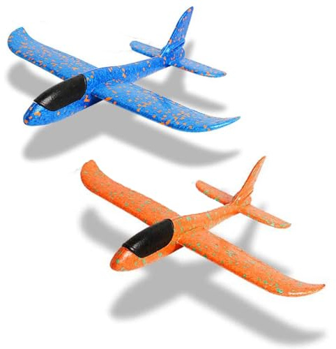 WenToyce 2 Pack Throwing Foam Airplanes, 13.7 Inches 2 Flight Mode Glider Inertia Planes Model, Manual Launch Epp Flying Aircraft Planes for Kids Outdoor Sport
