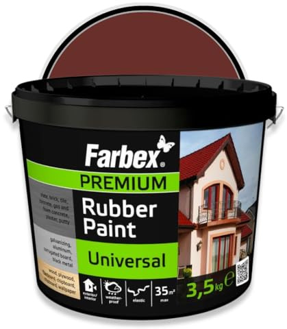 FARBEX Universell premium gummifärg inuti och ytterfärg för alla ytor, elastisk tätning mot fukt, väder – 3,5 kg – rödbrun