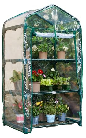 Avilia Tragbares Gewächshaus mit 3 Etagen mit Abnehmbarer PVC-Abdeckung, 70 x 47 x 126 cm, ideal für Garten und Balkon: Mini-Gewächshaus, vertikal, für Pflanzen, einfache Montage, optimaler Schutz im