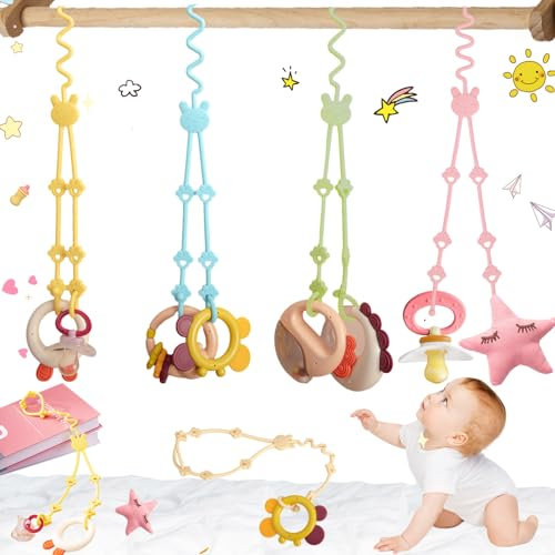 WTpin 4 Stück Schnullerkette, Verstellbar Silikon Schnullerband, Spielzeug Befestigung Kinderwagen, 100% Lebensmittelqualität Silikon Baby Cup Catcher, Für Spielzeug, Kinderwagen, Autositze
