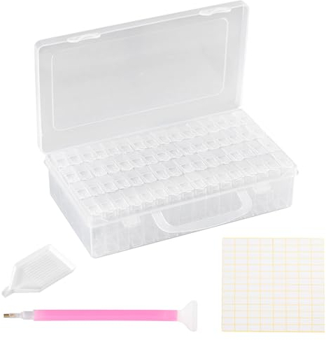 Kiperline Diamond Painting Zubehör Boxen, 64 Stück 5D Diamond Painting Aufbewahrungsbox mit 128 Etiketten für Diamanten, Perlen und anderes DIY-Zubehör. (64 Stück)