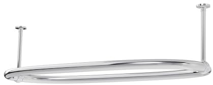 SATOH Oval Shower Curtain Rod for Bathroom Ceiling Mounted Low Carbon Steel Chrome Shower Curtain Rail for Clawfoot Tub Curtain Rod with Adjustable Ceiling Support - 43x25 Inch (Free Curtain Hooks)