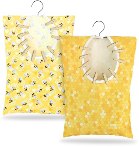 YLOLUL 2 Pcs Summer Clothes Pin Bag Clothespin Bag Holder Clothespin Holder 15 X 11 Inch Clothes Pin Hanging Bag Clothespin Bag for Clothesline Outdoor Outside Wardrobe and Laundry Room, Bee, Summer
