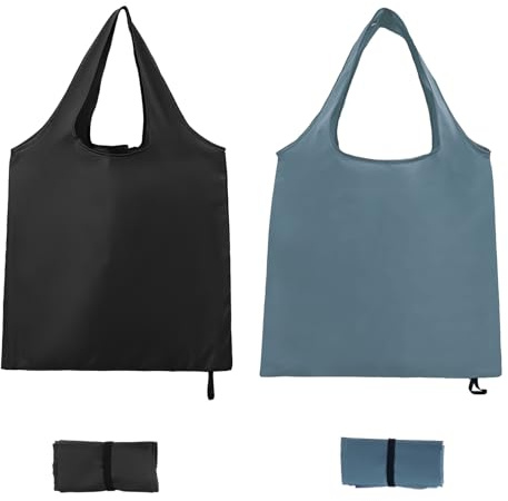witeup 2 PCS Small Grocery Bag,Reusable Shopping Bag, Fold up Shopping Bag Canvas Tote Bag, Resable Foldable Shopping Bag,Storage Black and Grey Folding in a Pouch Washable Grocery Bags