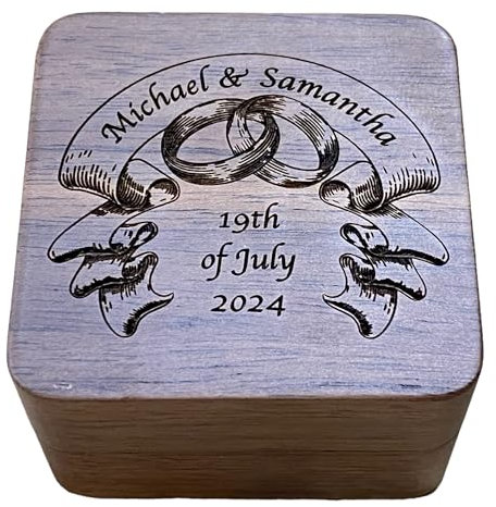 Personalised Wedding Ring Box Holder for 2 Rings With Ribbon Brown