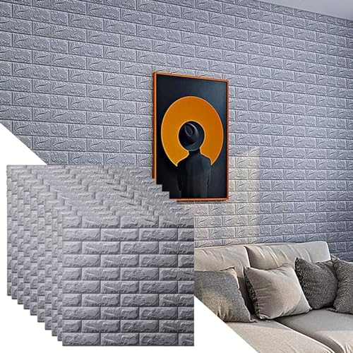 HAILM 3D Wandpaneele Selbstklebend 20 Stück Gaming Wandpaneele DIY wasserdichte Verdickte Wandverkleidung Wandpanele Für Schlafzimmer, Wohnzimmer Und Waschküche (70 X 77 cm, Grau)