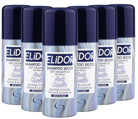 Elidor | Shampoo Secco Anti Giallo, Ravviva Colore, Volume & Lucentezza Senza Acqua da 100ml, Confezione da 6 Pezzi