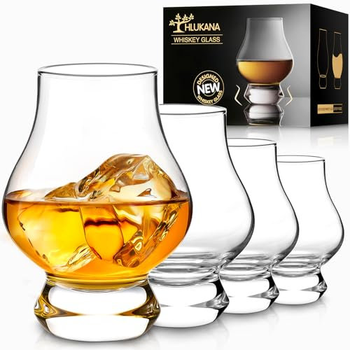 Hlukana Whiskey Glasses Set of 4, 7 Oz Clear Old Fashioned Whiskey Glass, Tasting Glasses, Shot Glass Bar Set, Brandy Snifter Whiskey Glass for Scotch Bourbon Liquor Tequila Gin Cognac Vodka Cocktail