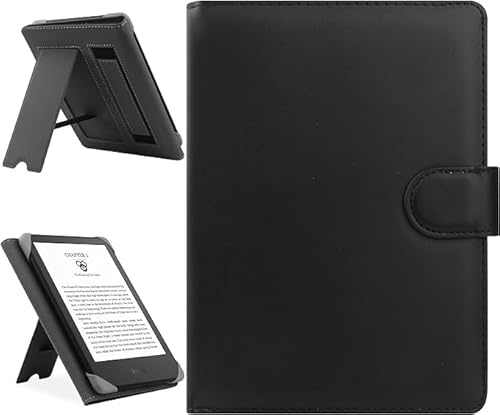 HoYiXi Universal Hülle Kompatibel mit 6.8'' Kindle Paperwhite/6'' Neue Kindle 2022 & 2019/Kobo Clara HD/Kobo Clara 2E Leder Stand Schutzhülle für 6-6.8'' Pocketbook/Tolino/Sony E-Book Reader,schwarz