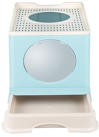 HUOLE Lettiera per Gatti, Toilette per Gatti Extra Large con Cappuccio, Antispruzzo con Pala, 48 * 39 * 34 cm - PP - Azzurro
