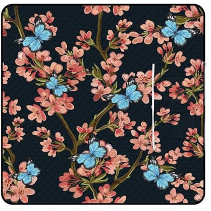 SEEKJOYS Couverture de pique-nique pliable légère et imperméable avec sangle de transport Motif papillon bleu et fleur de prunier Taille XL 200 x 200 cm