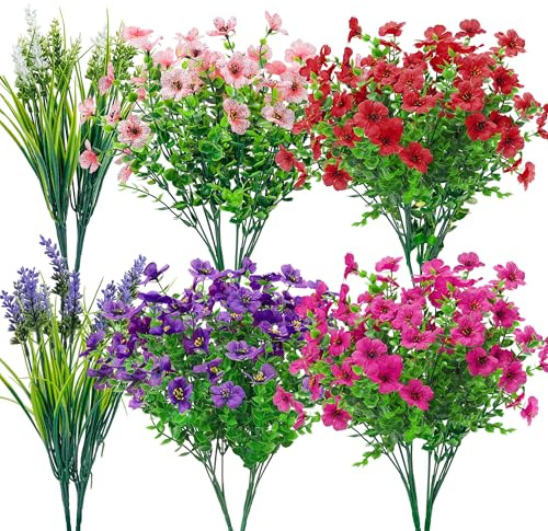 Der Rose 12 Bündeln Kunstblumen wie echt für Draußen, UV-beständig Wetterfest Kunstblumen für Outdoor, Blumenkästen, Garten, Terrasse, Veranda, Balkon, Frühling Deko