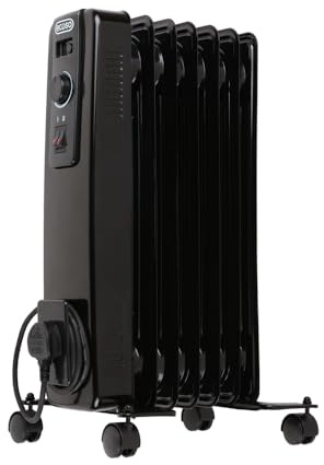ECOSO 1500W Black UK Plug Oil Filled Electric Radiator 540 x 240mm